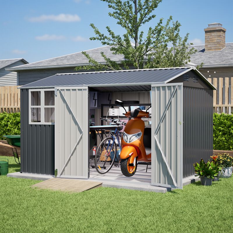 10X8FT Outdoor Steel Storage Shed with Clear Window,Lockable Doors,Weather-Resistant Metal Tool Shed image number 2
