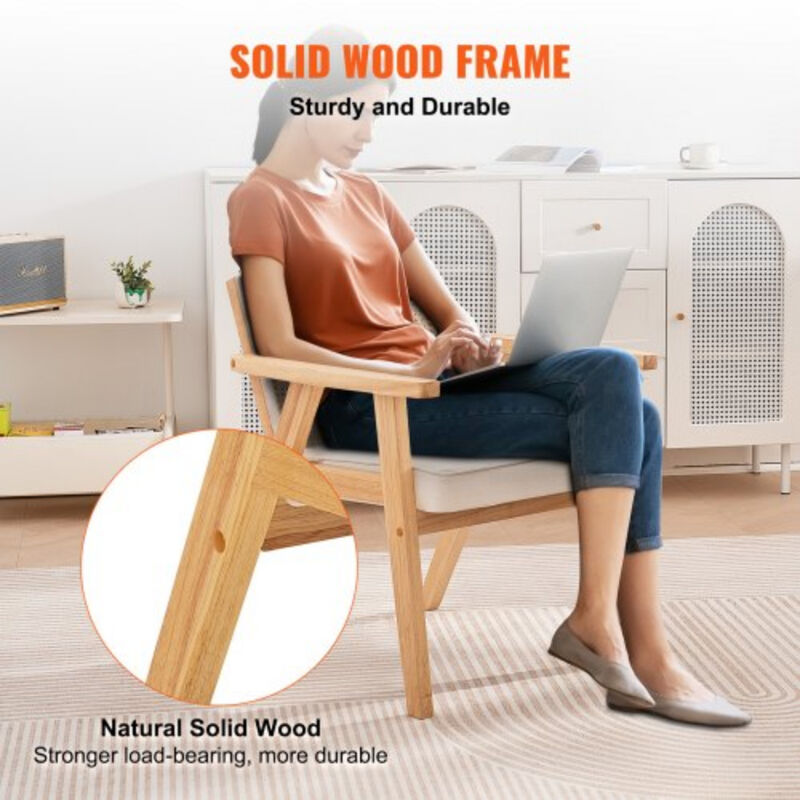 Mid-Century Modern Lounge Chair &ndash; Upholstered Velvet Seat with Rattan Backrest