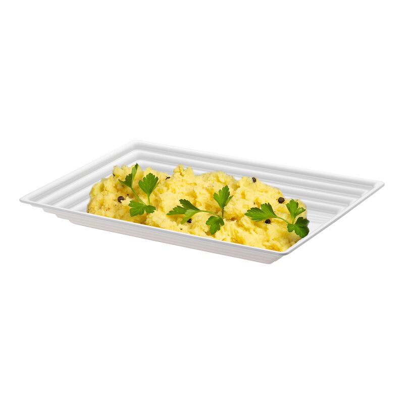 9" x 13" White Rectangular with Groove Rim Plastic Serving Trays (24 Trays) image number 2