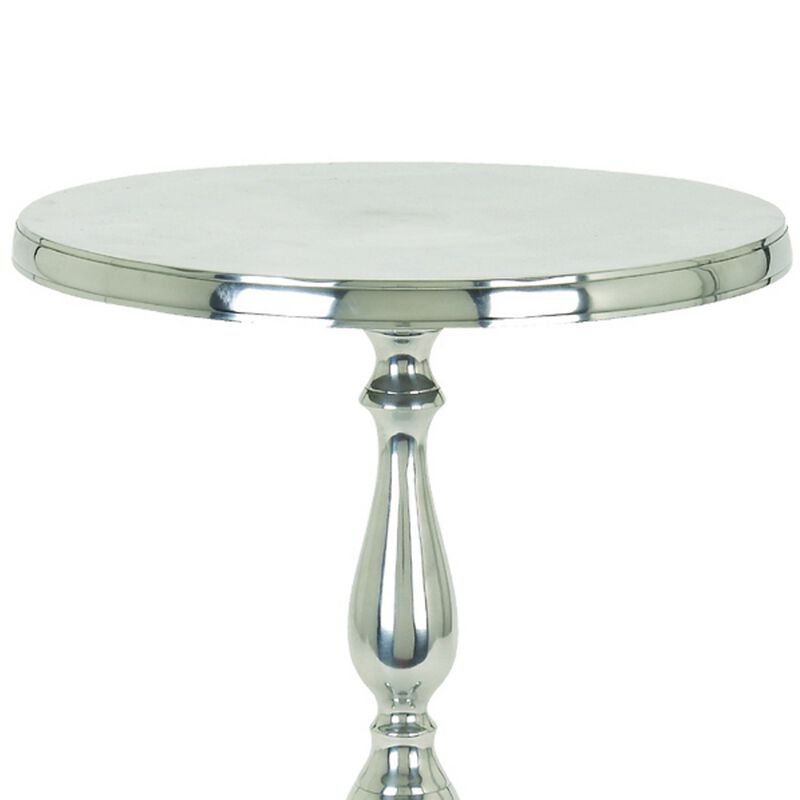 Traditional Style Aluminum Accent Table With Pedestal Base, Silver-Benzara
