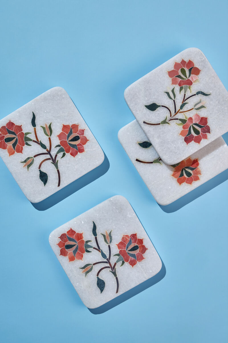 Oriental Bloom Marble Coasters, Set of 4