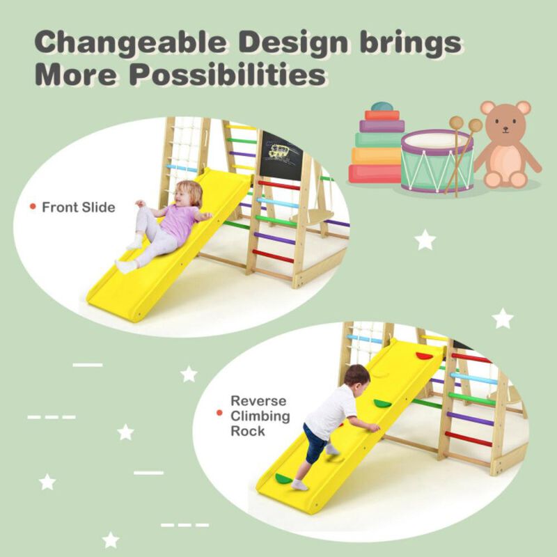 Hivvago Indoor Playground Climbing Gym Wooden 8-in-1 Climber Playset for Children
