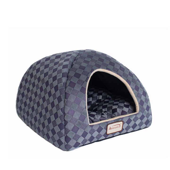 Armarkat Cat Bed, Purple Gray Combo Checkered Pattern