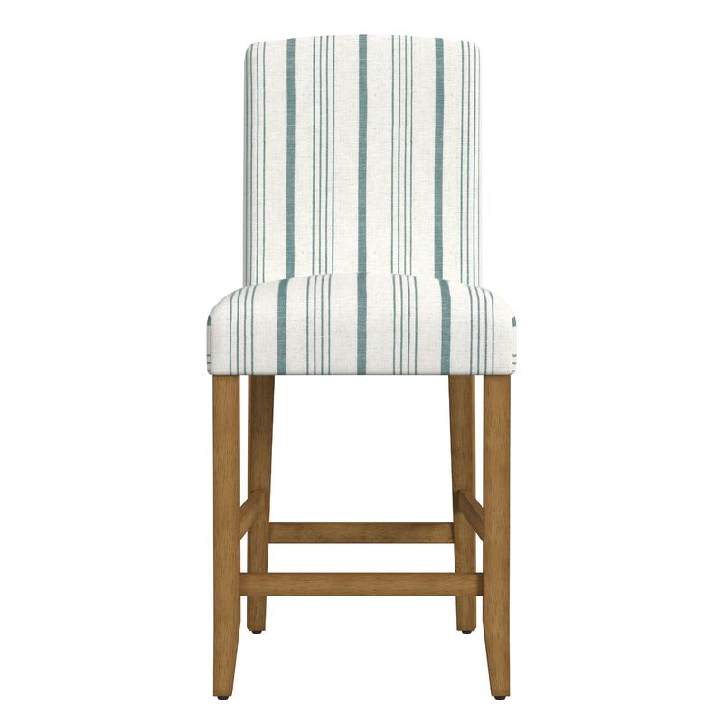 Pior Counter Stool Chair, Blue and White Stripe, Brown Wood Legs