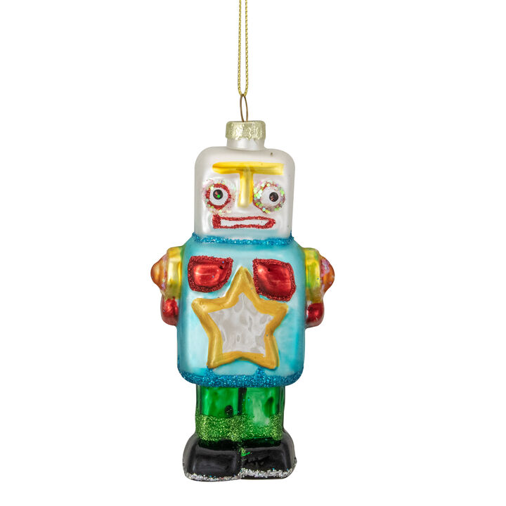 4.75" Multi-Colored Glass Robot Christmas Ornament