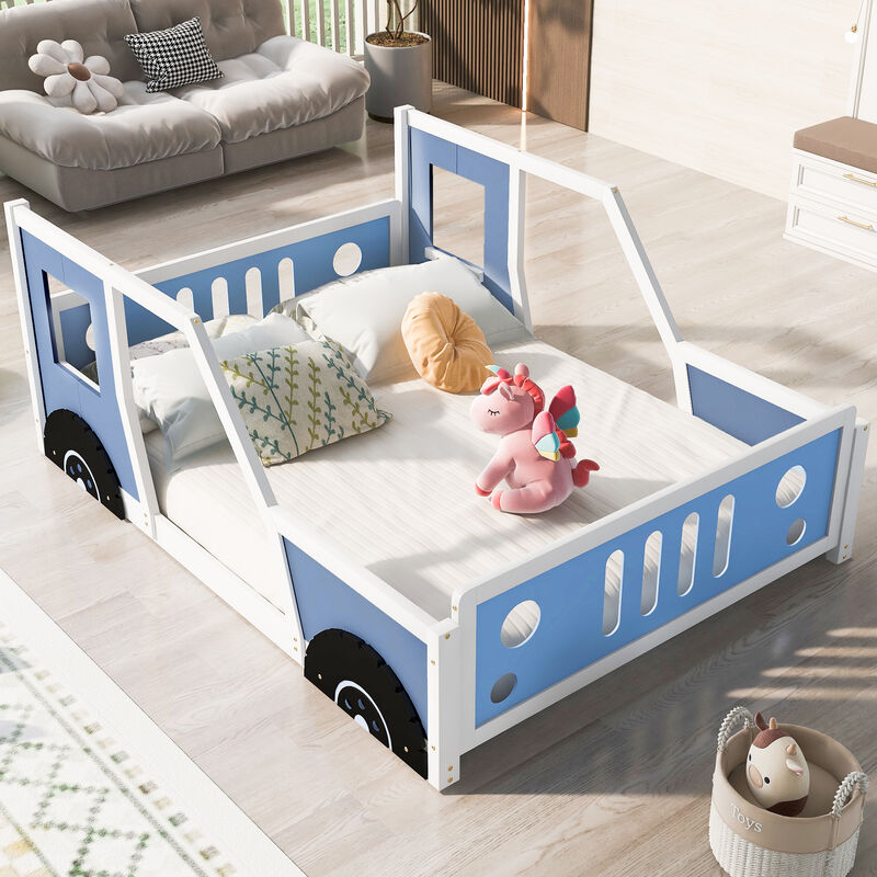 Merax Full Size Classic Car-Shaped Platform Bed with Wheels