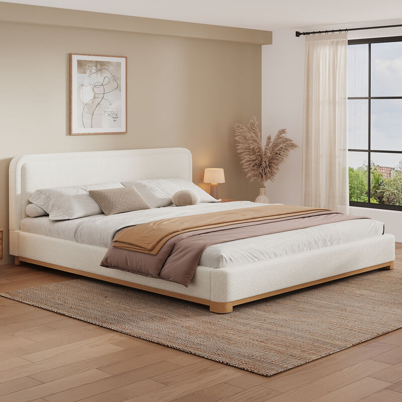 Christopher Knight Home Sloane Modern Boucle Upholstered Platform Bed with Curved Headboard image number 1