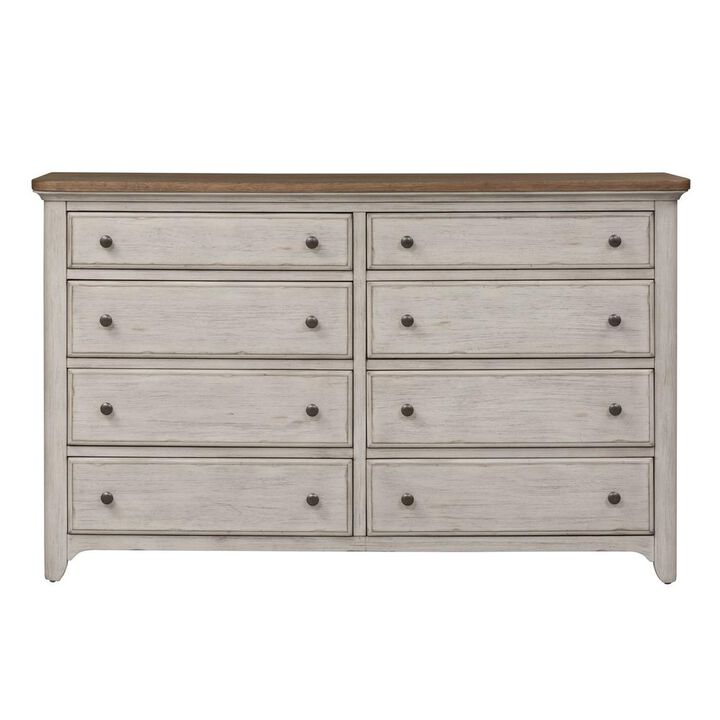 Liberty Furniture Farmhouse Reimagined 8 Drawer Dresser in Antique White w/ Chestnut Top