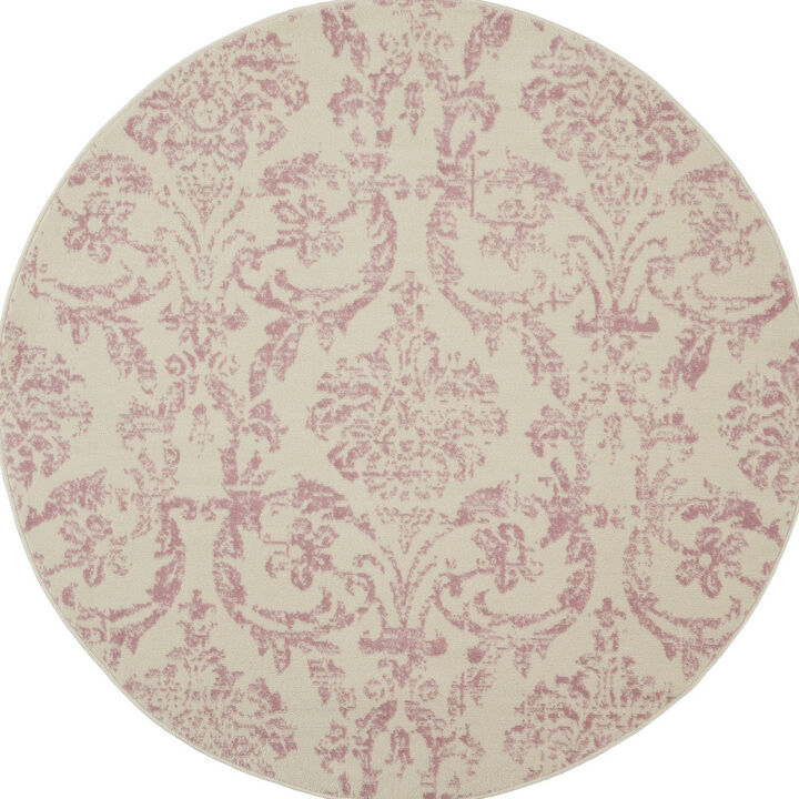 5 cream Round Damask Power Loom Area Rug