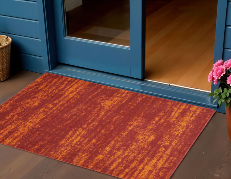 HomeRoots 2' X 4' Red And Orange Abstract Indoor Outdoor Area Rug image number 1