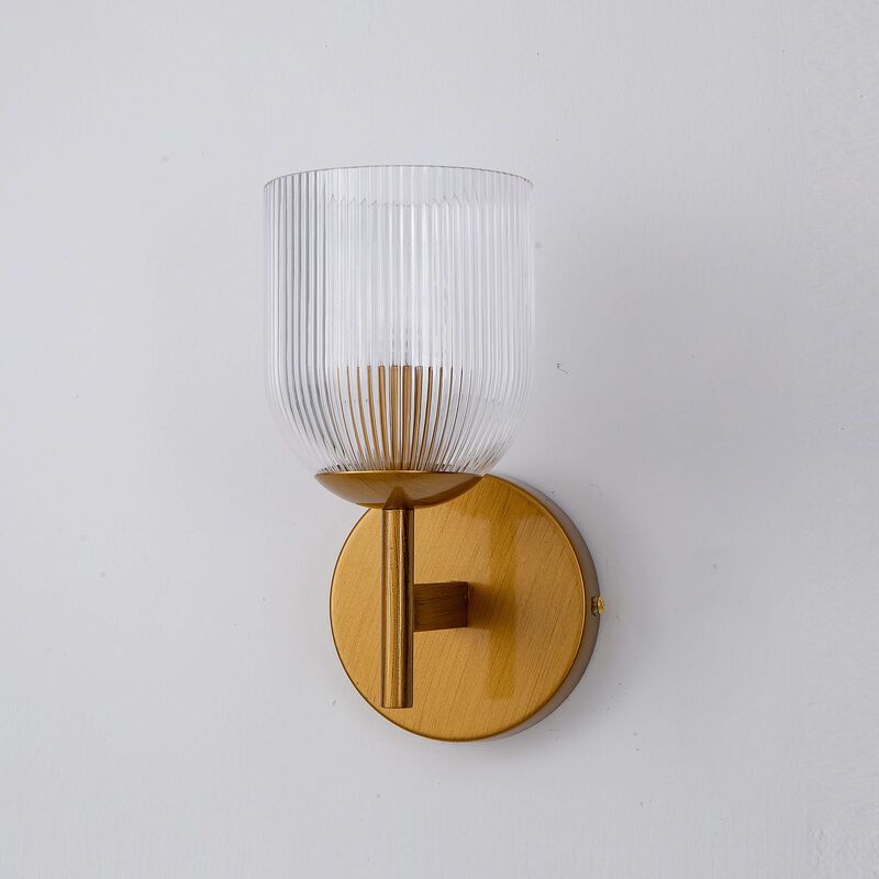 Alda 1 Light Mini Clear Ribbed Glass Shade Wall Sconce - Medium‑gloss Brushed Brass Finish image number 6