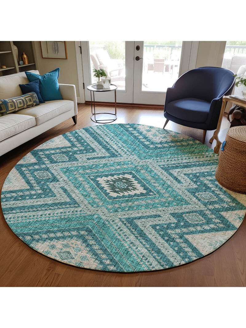 Portico PO5 Teal 8' Round Rug