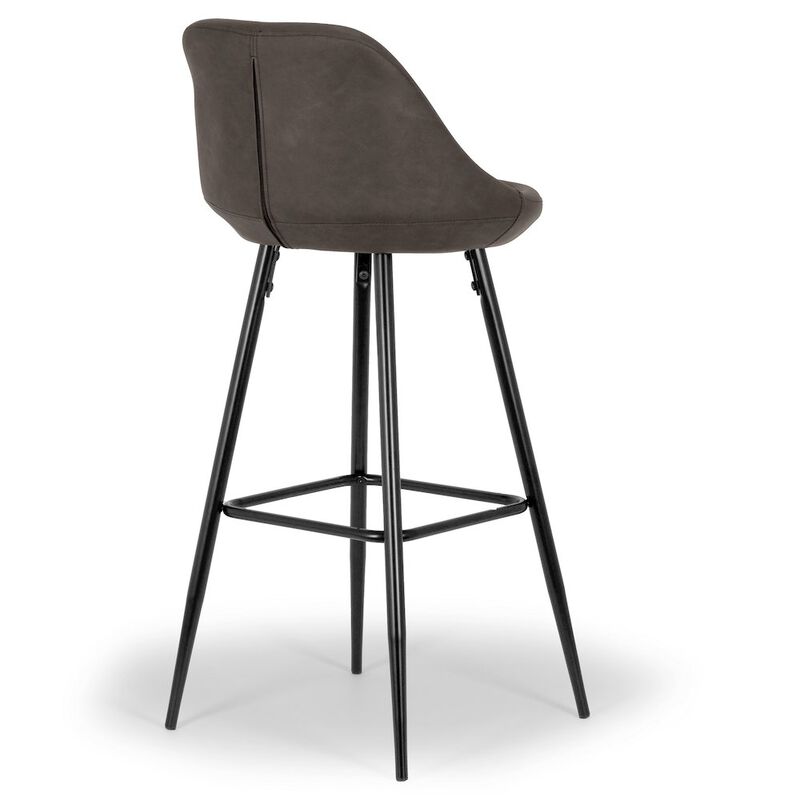 Glamour Home Set of 2 Brown Faux Leather Bar Stool Black Metal Legs