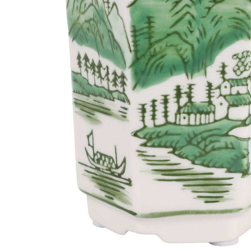 4", 6oz Chinoiserie Candle, Green/white image number 5
