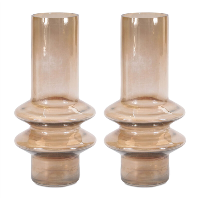 HomeRoots Set of Two Translucent Taupe Glass Cylinder Table Vases image number 0