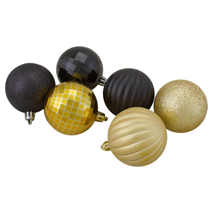 100ct Black and Gold Shatterproof 3-Finish Christmas Ball Ornaments 2.5" (60mm)