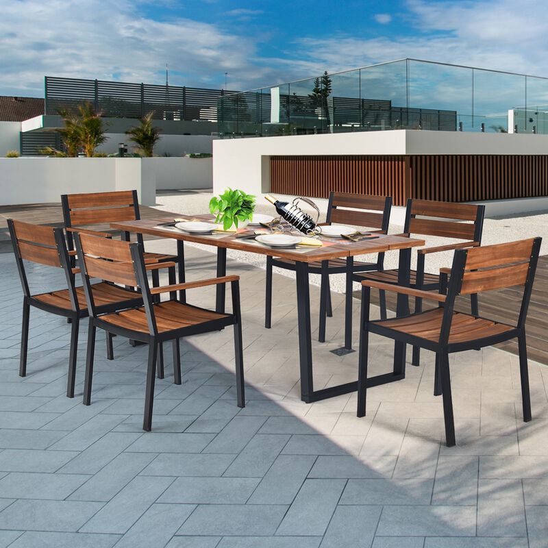 Patented 7 Pieces Patented Outdoor Patio Dining Table Set with Hole image number 1
