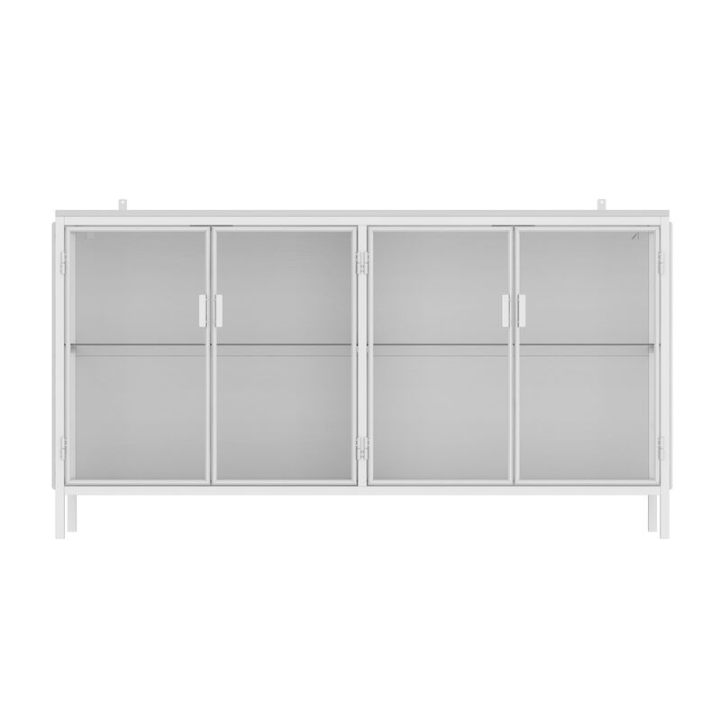 FUFU&GAGA Contemporary White Sideboard with Glass and Wood Accents, (55.1"W x 15.7"D x 29.5"H), Scratch-Resistant