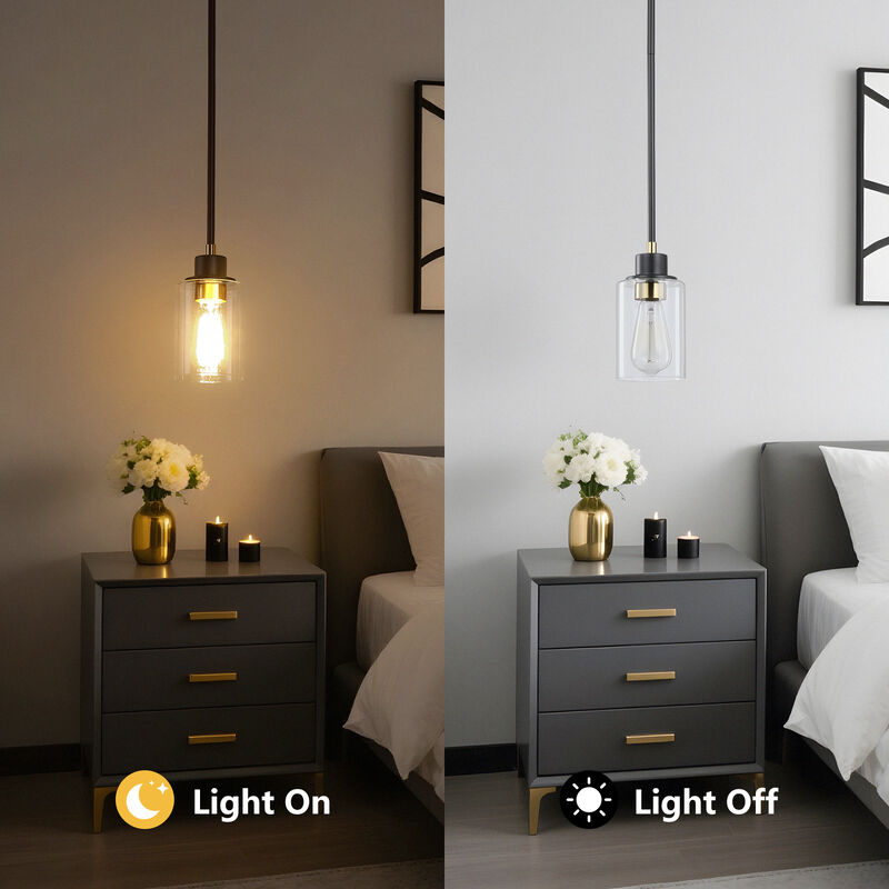 8" Modern Black and Warm Gold Glass Mini Pendant Light image number 3