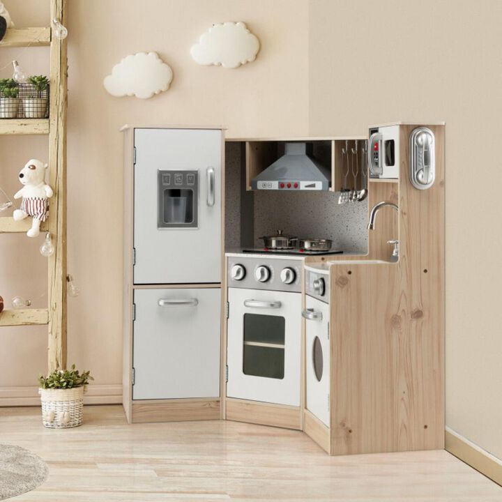 Hivvago Kids Corner Wooden Kitchen Playset with Cookware Accessories