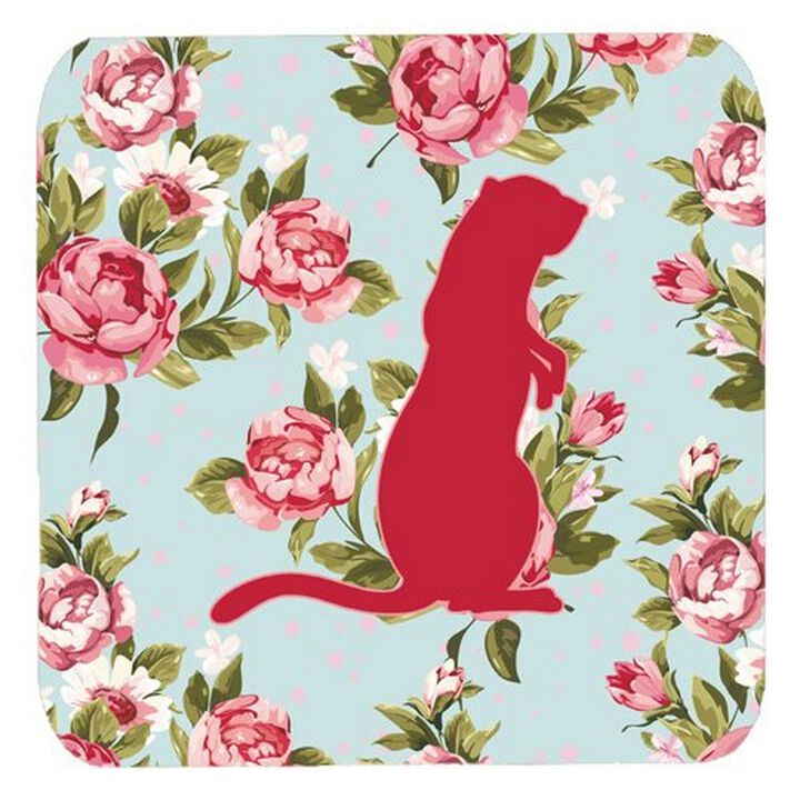 Caroline's Treasures BB1118-RS-BU-FC Meerkat Shabby Chic Blue Roses Foam Coasters (Set of 4), 3.5 H x 3.5 W, Multicolor