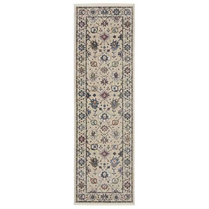 HomeRoots Floral Runner Rug With Fringe