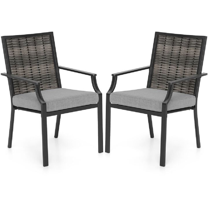 Outdoor Rattan Chairs Set of 2 – Stackable Wicker Armchairs with Cushions