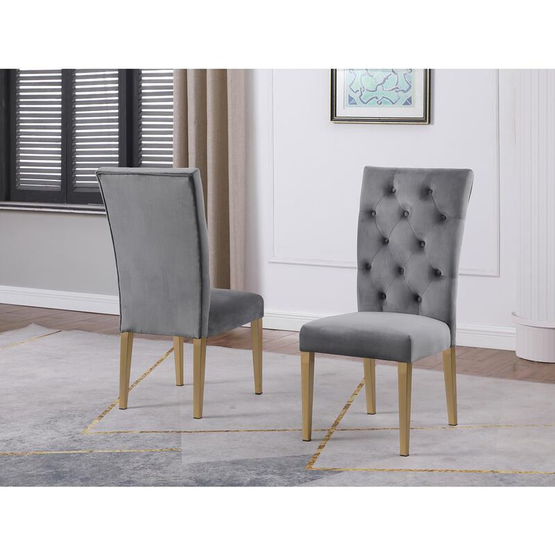 Tyrion Gray Tufted Velvet Side Chairs in Brushed Gold (Set of 2)