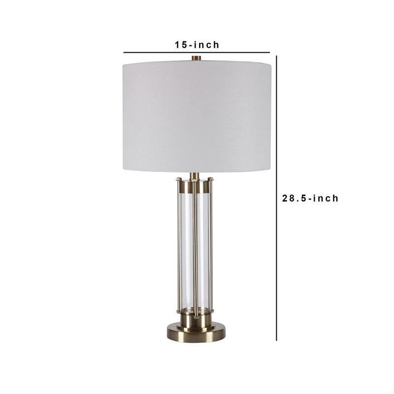 28 Inch Metal and Glass Stacked Base Table Lamp, Gold-Benzara image number 5
