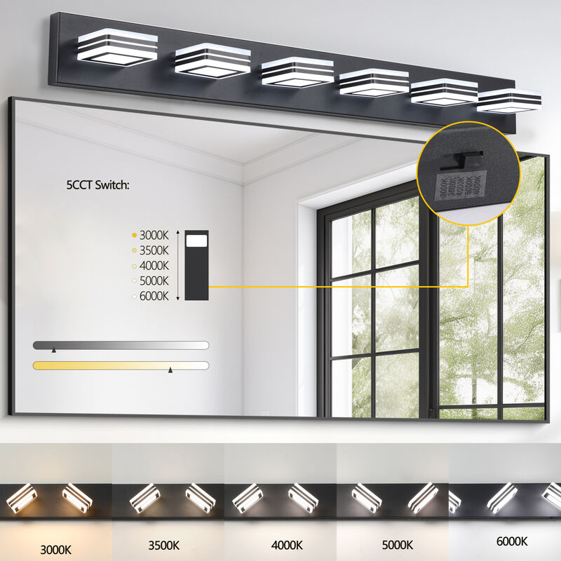 ELEMENT ACE Modern 6-Light LED Vanity Light, Sleek Dimmable Bathroom Wall Mount Fixture Ideal for Mirror Lighting, Energy Efficient Durable Iron & Acrylic Build image number 5