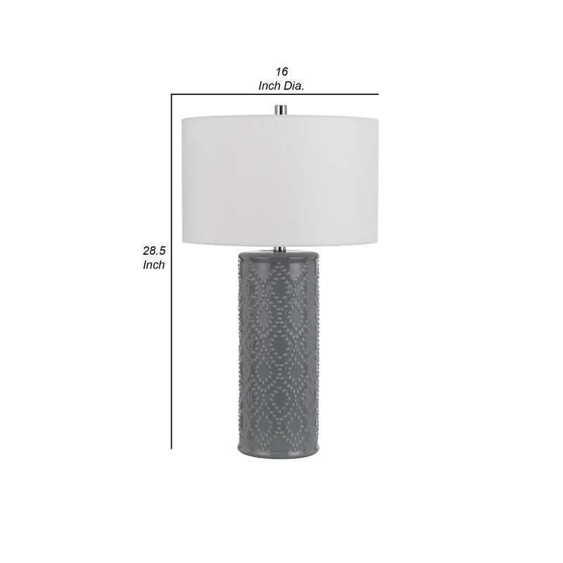 29 Inch Accent Table Lamp Set of 2, Tall Cylinder, Ball Finial Accent, Gray - Benzara
