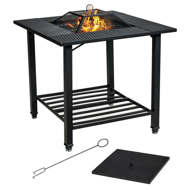 Mondawe 31" Black Steel Fire Pit Dining Table, 4-in-1 BBQ Grill & Wood Burner