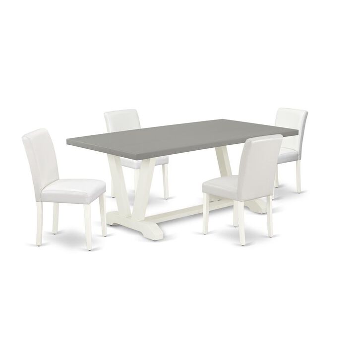 East West Furniture 5-Piece Modern Dinette Set a Good Cement Color Wood Dining Table Top and 4 Gorgeous Pu Leather Parson Dining Chairs with Stylish Chair Back, Linen White Finish