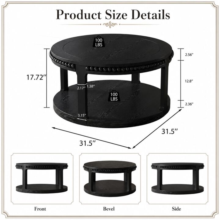 GOODSILO 31.5 Inch Two-Tier Round Solid Wood Coffee Table and Sofa Table Sturdy Thickened Top Heavy-Duty Circle Accent Table for Living Room Lounge and Sofa Areas