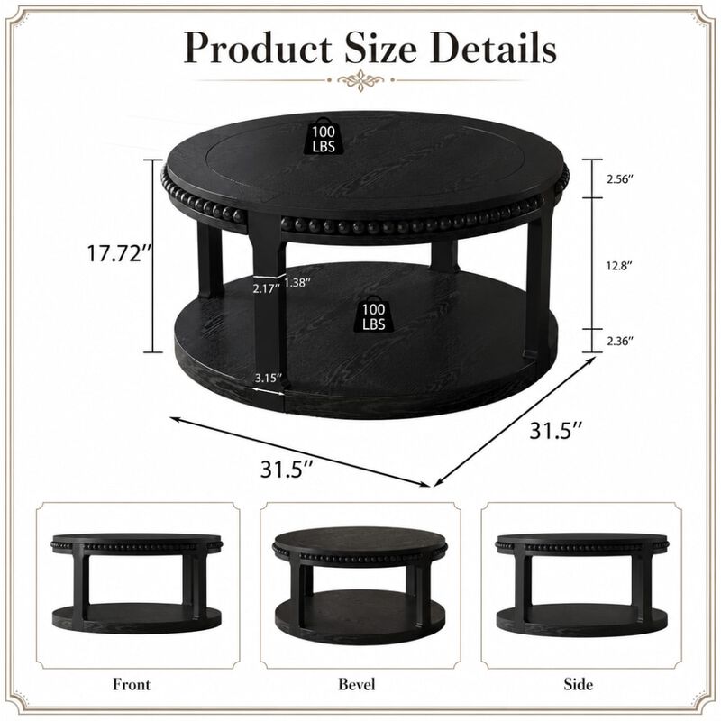 GOODSILO 31.5 Inch Two-Tier Round Solid Wood Coffee Table and Sofa Table Sturdy Thickened Top Heavy-Duty Circle Accent Table for Living Room Lounge and Sofa Areas image number 1