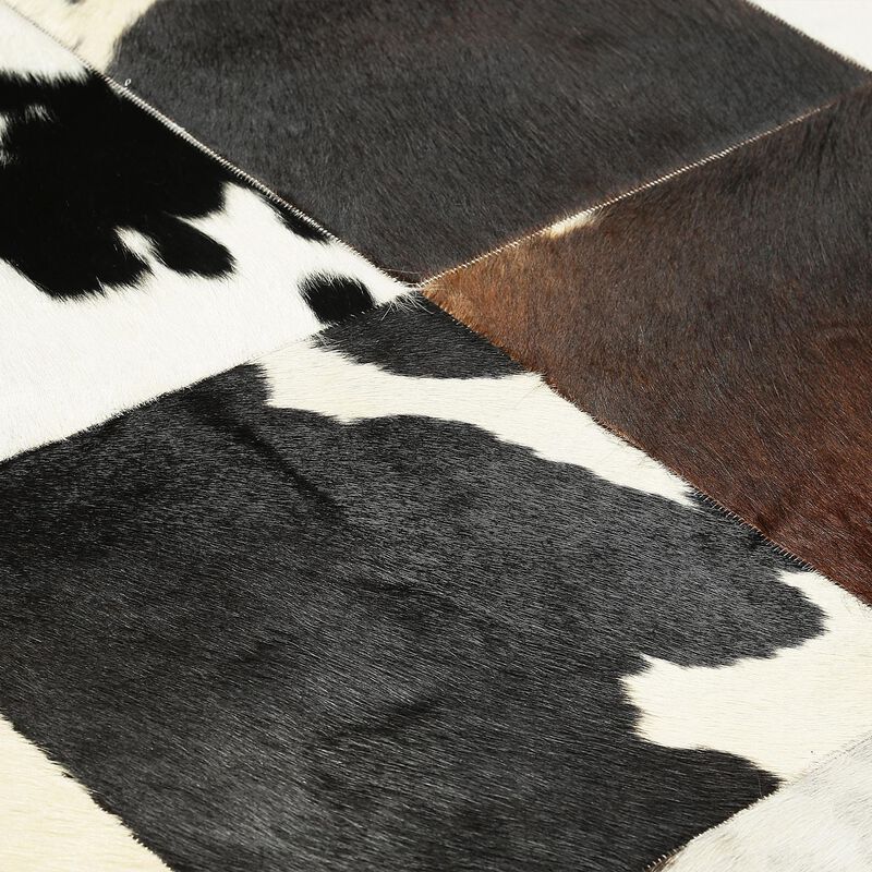 Brown and White Cowhide Patchwork Rug image number 5