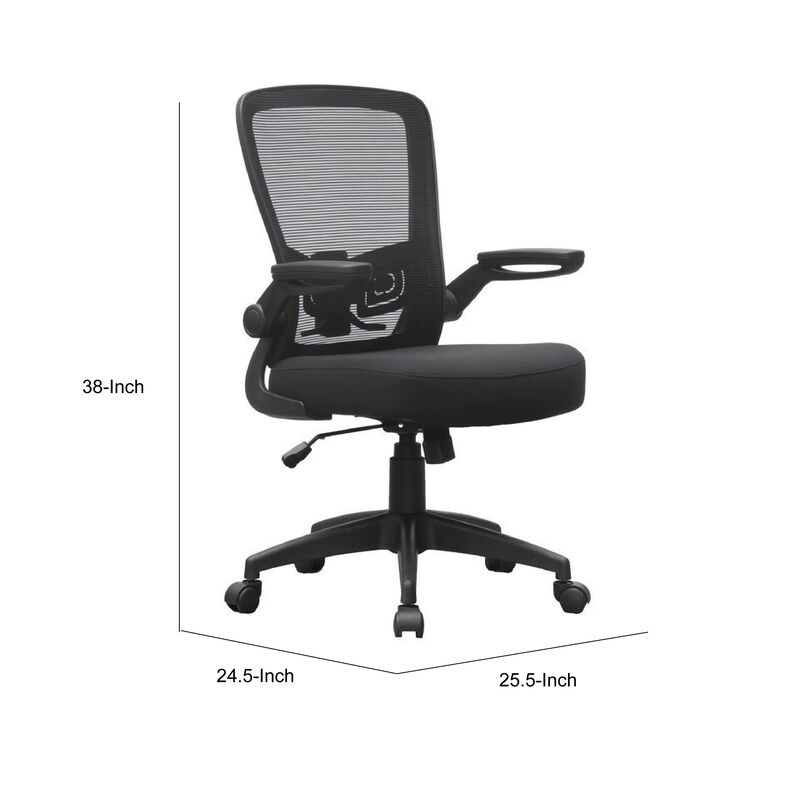 Swivel Task Chair, Mesh Back, Flip Arm, Height Adjustable, Black Fabric image number 7