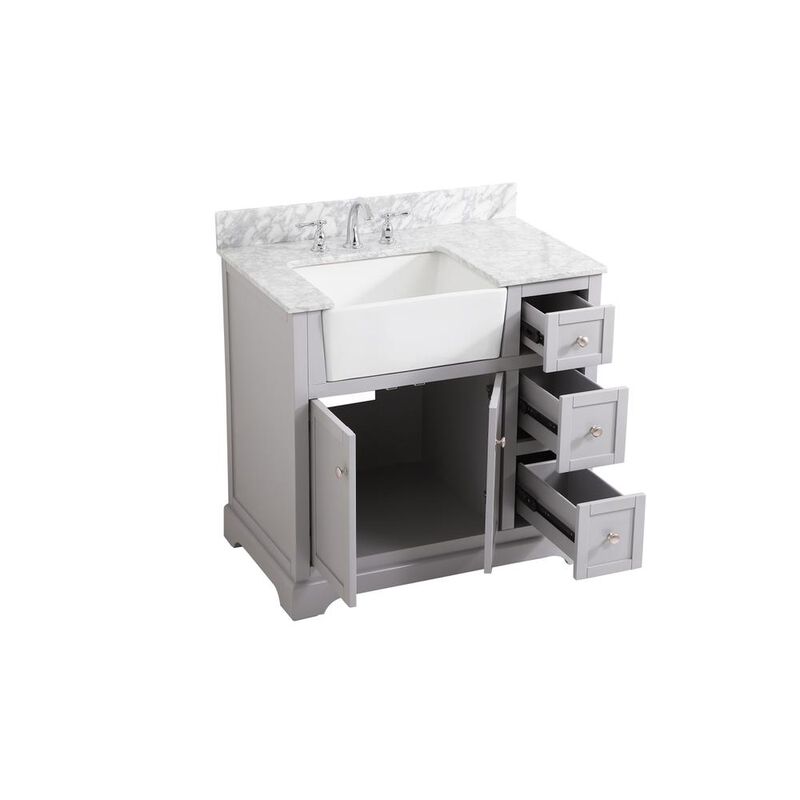 Elegant Kitchen and Bath 36 inch Single bathroom vanity in grey with backsplash