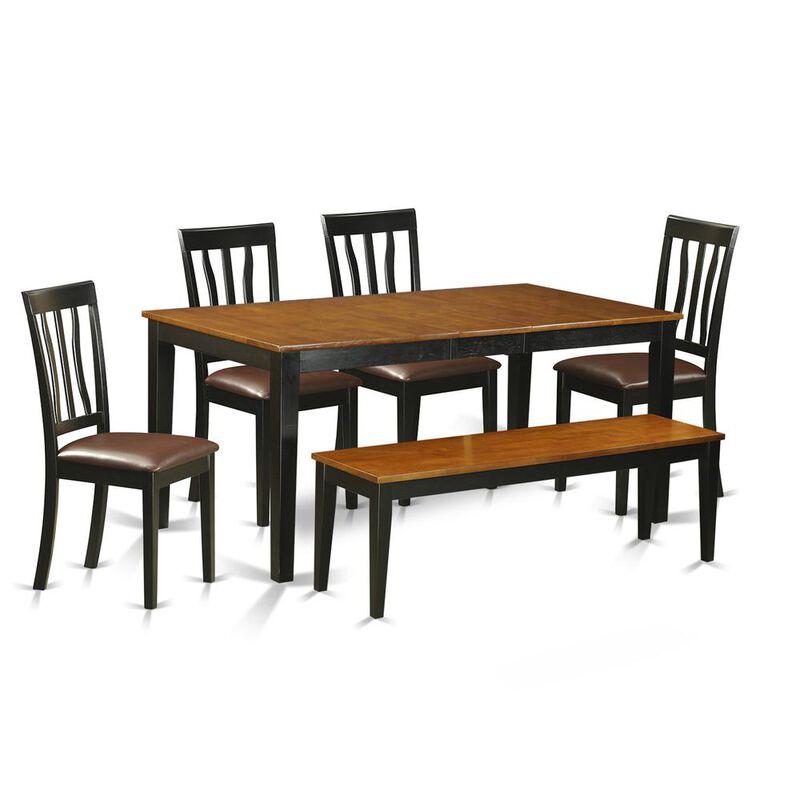 6 PC Kitchen Table set-Dining Table and 4 Wood Chairs plus a bench