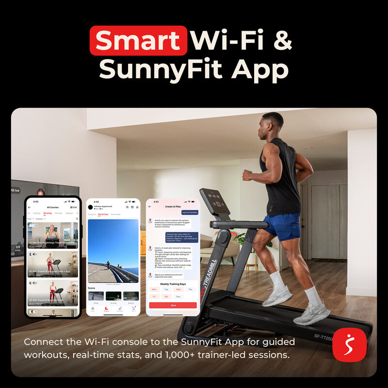 Sunny Health & Fitness Platinum Smart One-Click Fold Wi-Fi Treadmill with Auto Incline and SunnyFit App for Trainer-Led Workouts & Performance Tracking image number 7