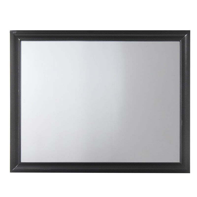 Contemporary Style Wooden Mirror with Raised Frame, Black - Benzara