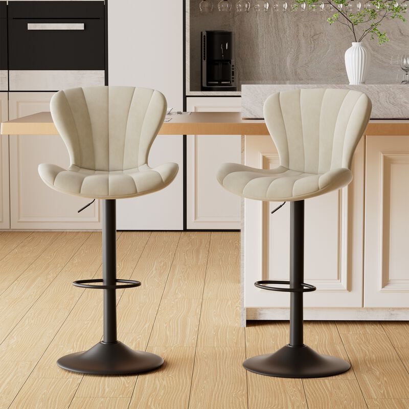 Modern Fabric Swivel Bar Stools Set of 2, Steady Adjustable Counter Height Stools with Back and Footrest, 360&deg; Kitchen Island Chairs for Kitchen Counter, Home Bar image number 1