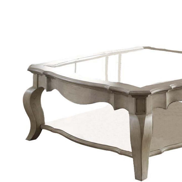 Charming Coffee Table, Brown& Clear Glass-Benzara