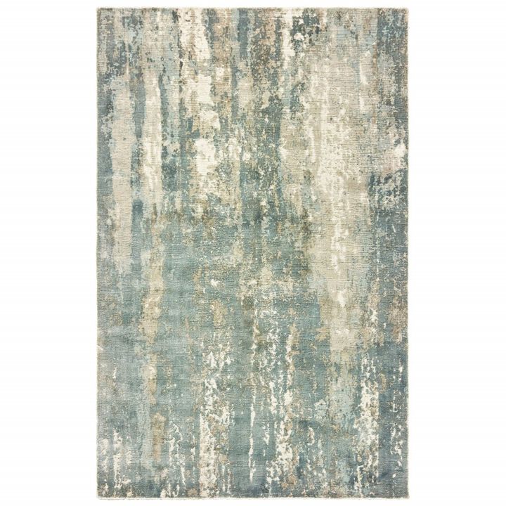 9 X 12 Blue And Gray Abstract Splash Indoor Area Rug