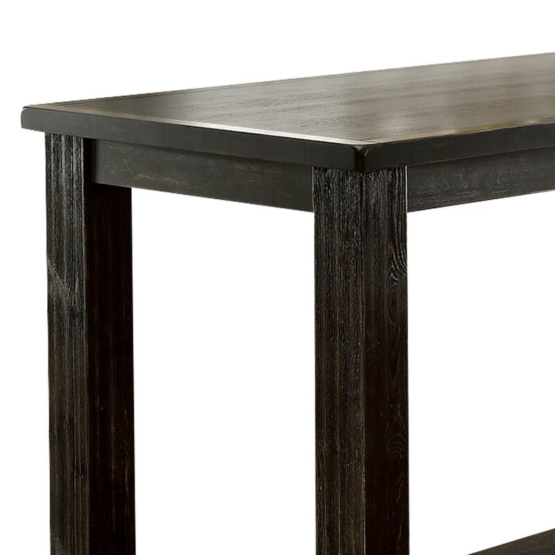 Rustic Plank Wooden Bar Table with Block Legs, Antique Black-Benzara
