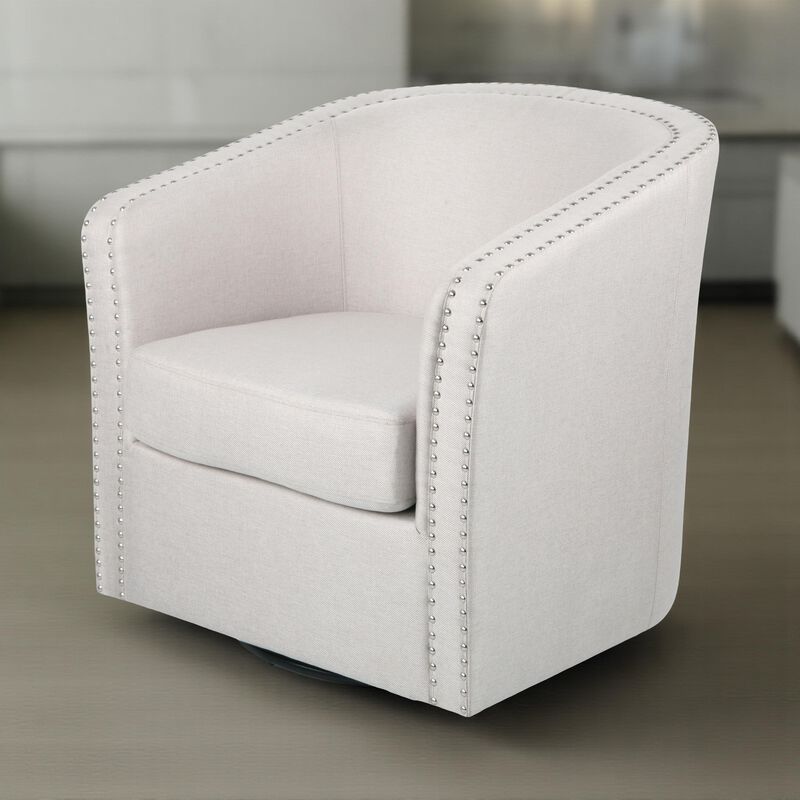 Swivel Accent Chair, Classic Round Barrel Style, Wheat Beige Fabric