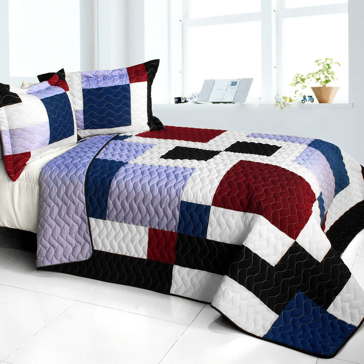 Purple Butterfly Quilted Patchwork Quilt Set 3PC Queen Size Cozy Bedding