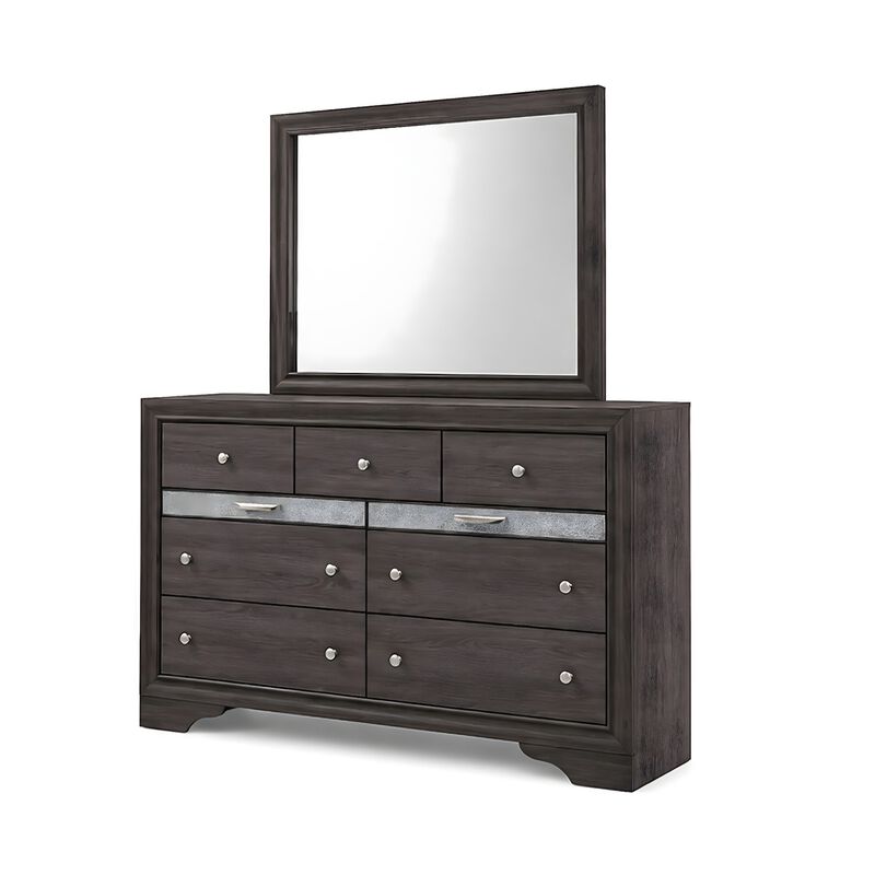 Cevy 5pc Queen Bedroom Set, 2 Nightstands, Silver Accents, Gray Wood image number 5