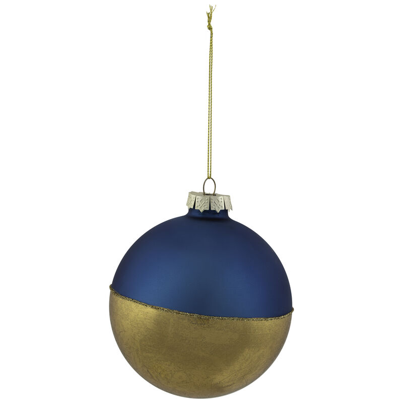 3.5" Blue and Gold Glass Ball Christmas Ornament image number 0