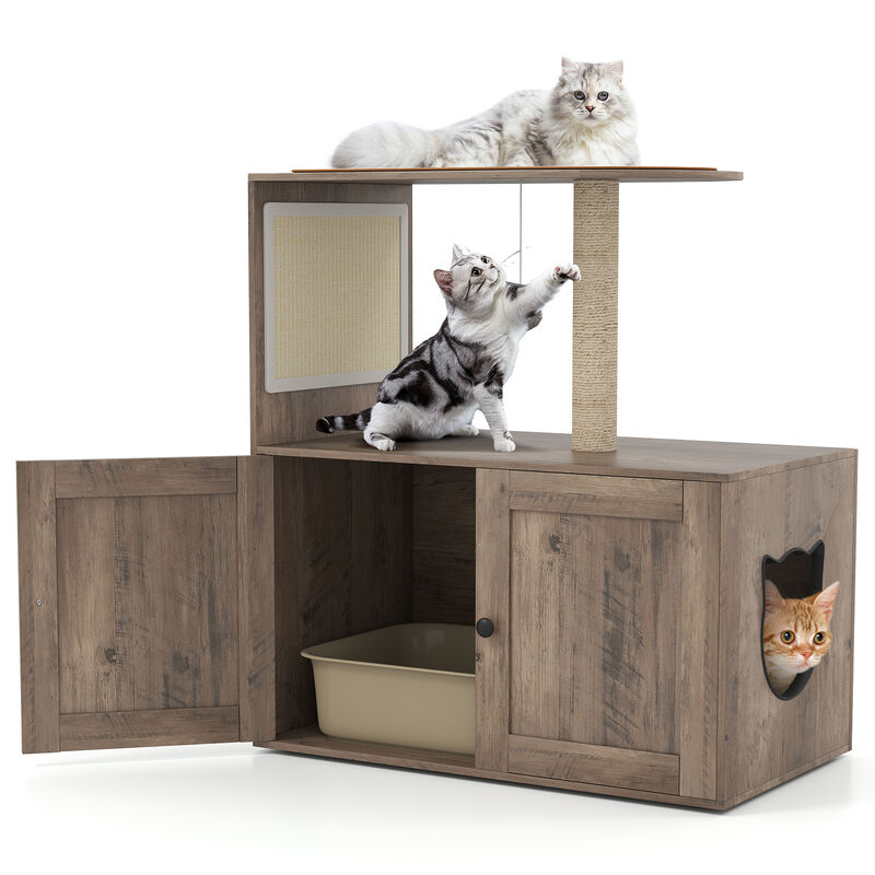 Grey Cat Tree with Litter Box Enclosure and Sisal Scratching Post image number 7